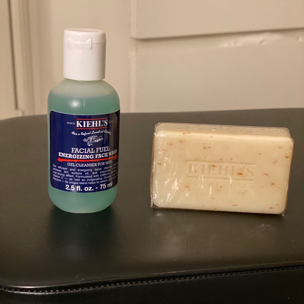 Kiehl’s soap bar and energizing facial cleanser